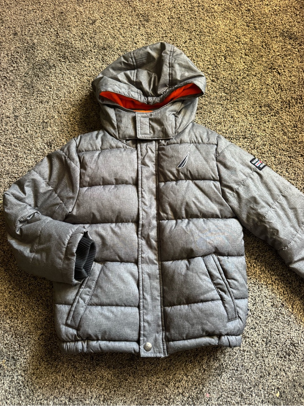 Nautica Gray Puffer Jacket with Orange Lining